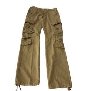 JUNYE JEANS Y2K Vintage Military Fatigue Cargo Pants Sz. 32 x 33 Beige Cotton